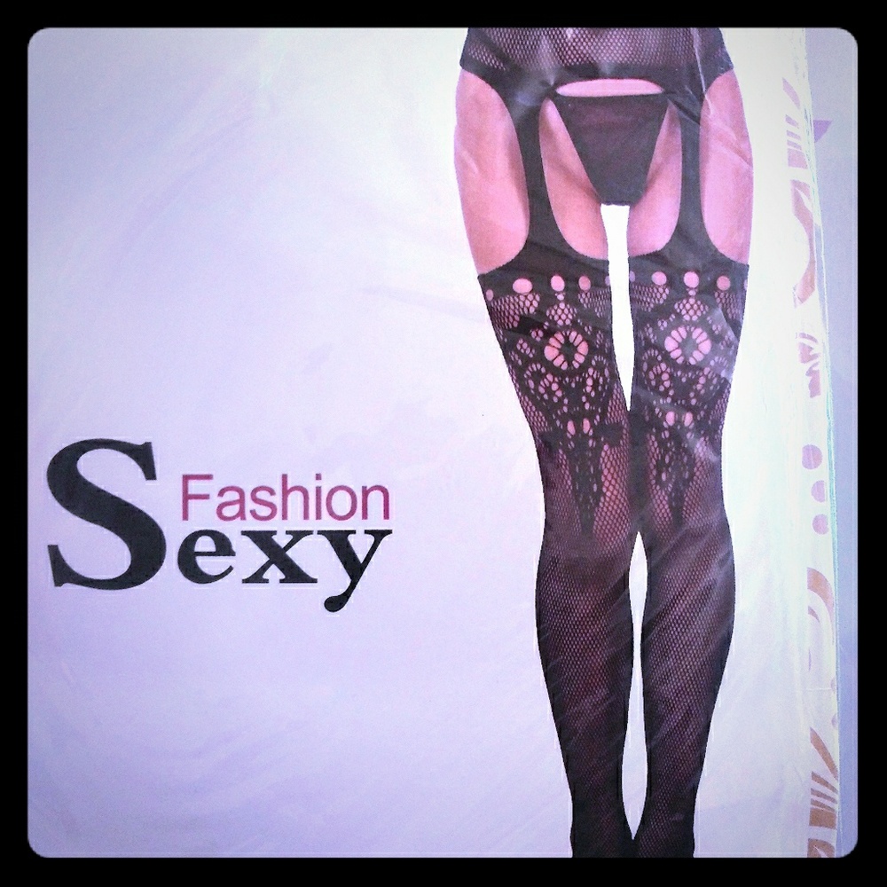 Fishnet stockings with builtin garters.
